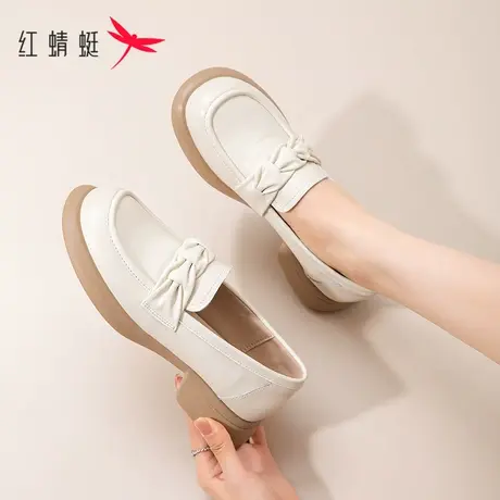 红蜻蜓小皮鞋女夏季一脚蹬女鞋2023新款夏天单鞋法式真皮乐福鞋女商品大图
