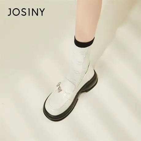 Josiny/卓诗尼亮面小皮鞋女2024年新款春季厚底百搭一脚蹬乐福鞋商品大图