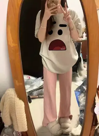 美式复古小众短袖t恤女夏日胖mm大码多巴胺减龄正肩上衣2-300斤潮商品大图