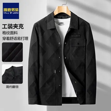 雅鹿工装夹克男士春秋季2024新款宽松潮牌翻领外套时尚户外上衣服商品大图