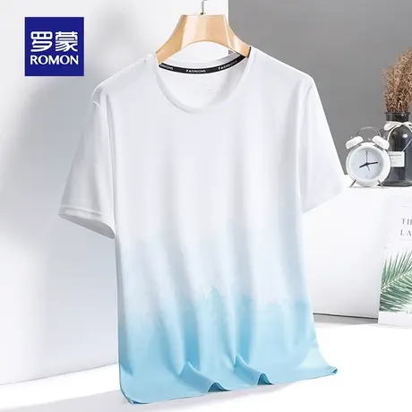 罗蒙男士冰丝短袖T恤夏季薄款网眼速干运动圆领衣服渐变色大码体商品大图