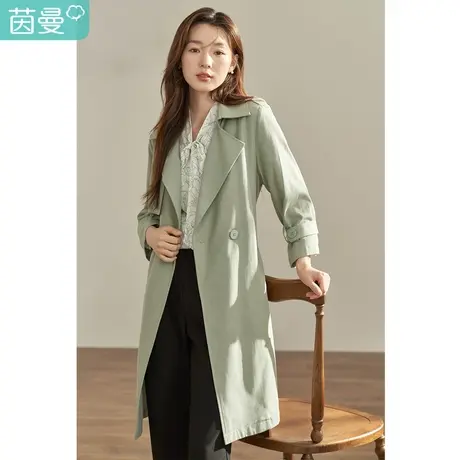 【商场同款】茵曼2023春女装新款通勤翻驳领显瘦双排扣风衣外套图片
