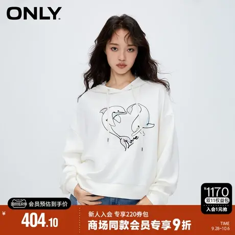 ONLY2023秋季新款时尚潮流休闲刺绣落肩连帽卫衣女|12339S004商品大图