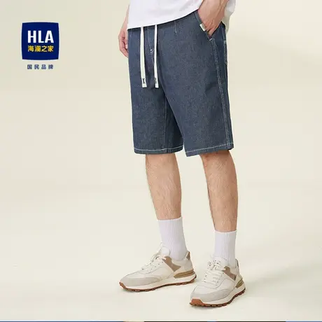HLA/海澜之家宽松直筒牛仔中裤2023春夏季新款舒适微弹短裤子男士商品大图