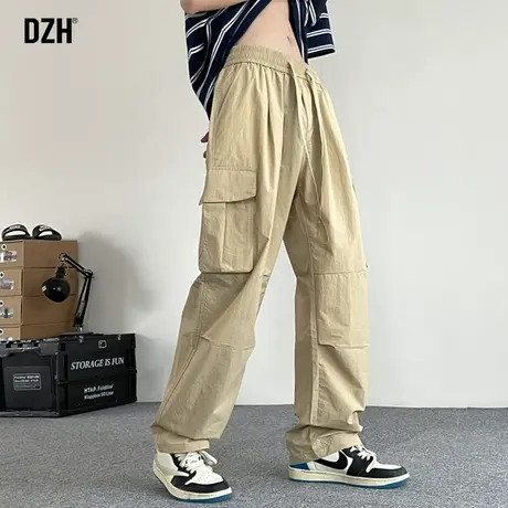 男士速干裤男款冰丝裤子美式高街休闲男裤卡其色工装裤男直筒长裤商品大图