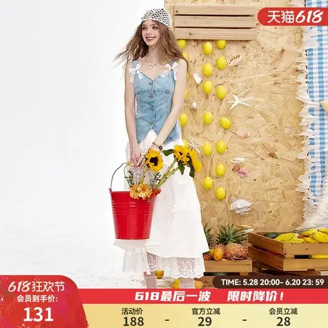 妖精的口袋蕾丝蝴蝶结v领牛仔背心女2025夏季新款设计感修身吊带图片