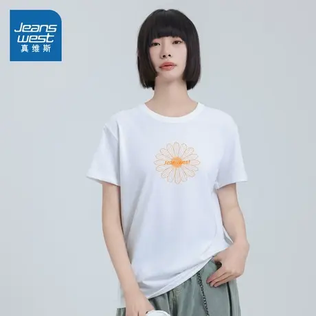 VO真维斯女装 2025夏季新款 宽松休闲百搭上衣圆领短袖印花T恤女商品大图