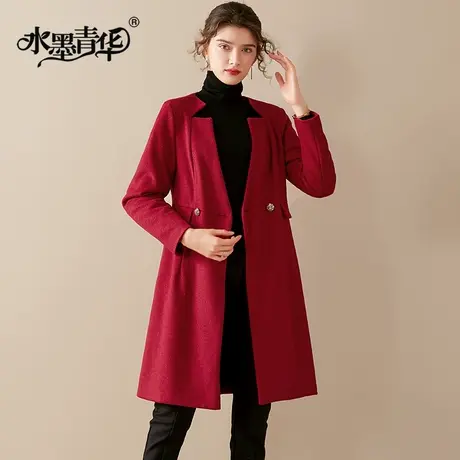 【1件7.9折】秋季新款女装通勤简约毛呢外套百搭中长款风衣女大衣图片