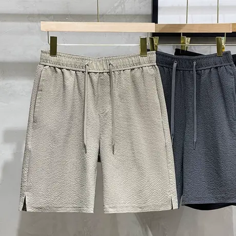 新款纯色休闲短裤男简约冰丝肌理感5五分裤男时尚中裤夏季宽松潮商品大图