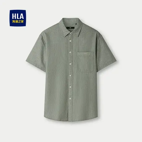 HLA/海澜之家宽松条纹短袖休闲衬衫25春夏新提花刺绣时尚衬衣男装商品大图