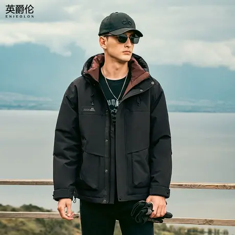 英爵伦90%绒子含量工装羽绒服男连帽外套冬季白鸭绒保暖冬装上衣商品大图