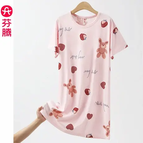 芬腾睡裙女士夏季薄款纯棉短袖睡衣女款夏天甜美可爱印花短款裙子商品大图