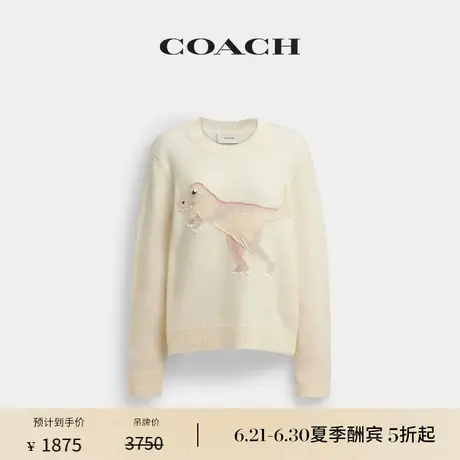 【新品】COACH/蔻驰女士REXY图案圆领毛衣含羊毛上衣舒适柔软白色图片