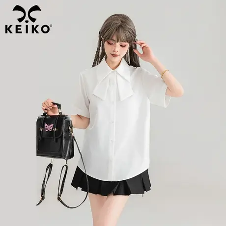 KEIKO 法式减龄白色短袖衬衫女2024夏季简约通勤垂感抗皱显瘦上衣商品大图