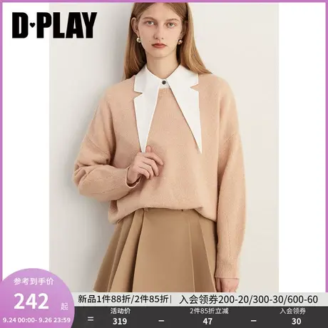 DPLAY2023臻贵亮闪殿堂级美拉德100羊毛亮银丝燕麦奶茶针织衫图片