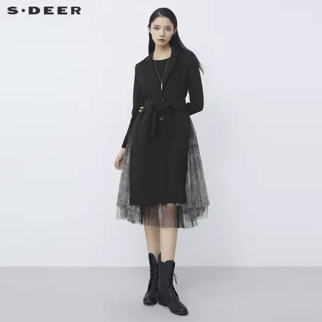 sdeer圣迪奥单排扣收腰网纱拼接长款风衣S21381812商品大图