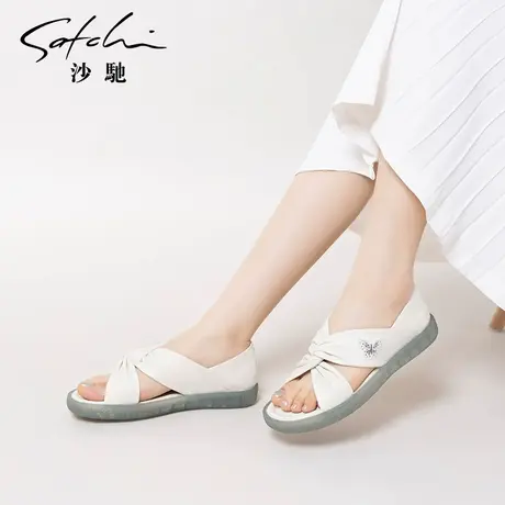 沙驰女鞋果冻软舒适罗马鞋夏季新款仙女风真皮百搭外穿凉鞋图片