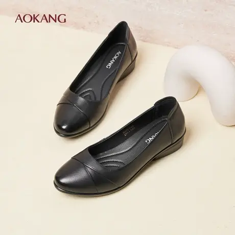 奥康 女鞋春秋季新款浅口单鞋女真皮牛皮软底软面妈妈工作小皮鞋L图片