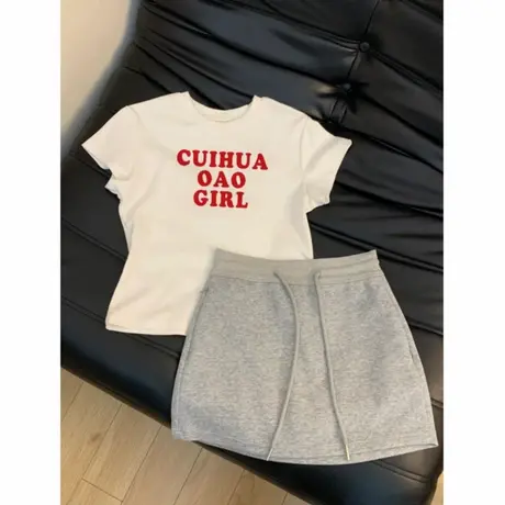 白色字母印花短袖t恤女2025夏季新款韩版小个子穿搭修身显瘦上衣商品大图