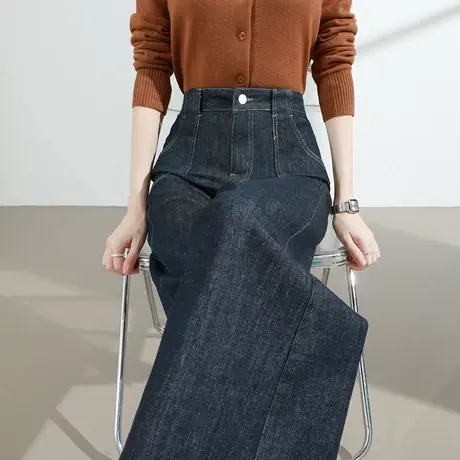 美式口袋阔腿牛仔喇叭裤女2025春秋新款高腰显瘦修身微喇拖地长裤图片