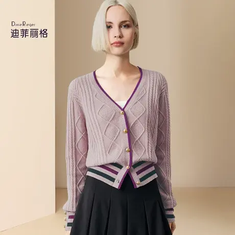 迪菲丽格秋冬2023新款女装气质复古针织毛衣淑女优雅撞色开衫上衣图片