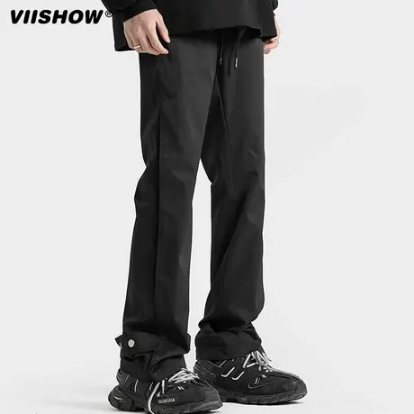 VIISHOW排扣冲锋裤男款美式微喇裤子男秋季潮牌宽松直筒休闲长裤商品大图