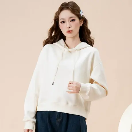 NWJ女式连帽卫衣俏皮甜美长袖套头衫学院风上衣学生显瘦舒适外套商品大图