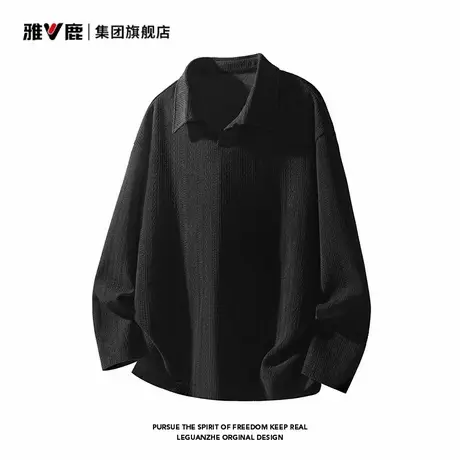 雅鹿提花翻领卫衣男款2025新款秋装上衣男装POLO衫长袖T恤宽松潮图片