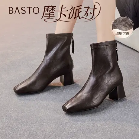 【好物体验专享】百思图25冬商场新款小踝靴女短靴马丁靴F5011DD5商品大图