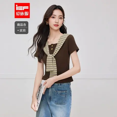 IEF/爱依服2025夏季新款韩版简约休闲通勤气质百搭正肩短袖上衣图片
