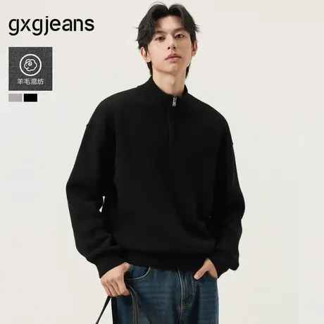 gxg.jeans男装 双色坑条肌理简约时尚半开襟高领毛衣线衫25冬新品商品大图