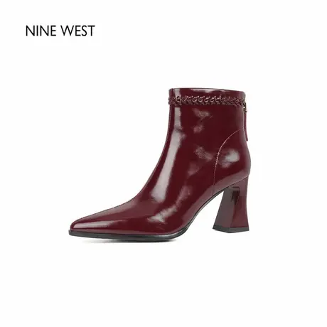 奥莱专供Nine West/玖熙时装靴尖头切尔西靴粗跟烟管靴漆皮短靴女图片