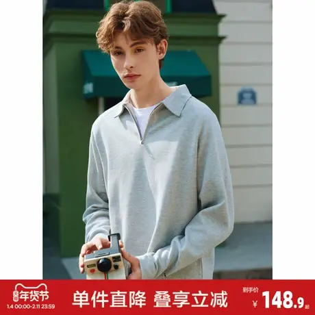 唐狮2026春季新款男翻领长袖polo拉链半开襟简约通勤风百搭上衣图片