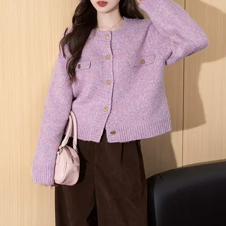 唐狮秋冬季女毛衣新式花纱小香风开衫宽松百搭款简约大方慵懒tu商品大图