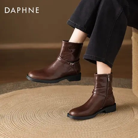 达芙妮棕色靴子女2025新款超火小短靴切尔西靴子瘦瘦靴厚底马丁靴商品大图