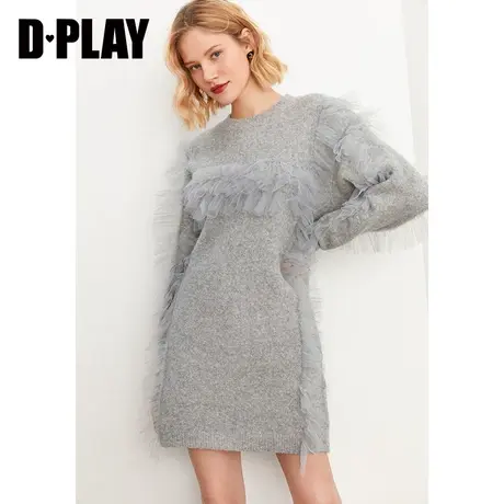 DPLAY【黑标】春新新款复古法式高级灰宽松套头针织毛衣裙商品大图