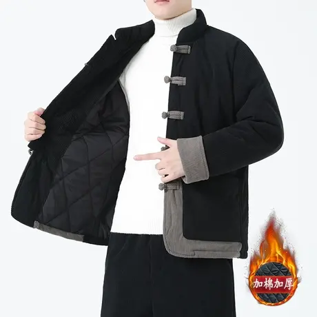 冬季中国风男棉衣中式复古休闲盘扣布扣唐装灯芯绒加厚保暖外套袄图片