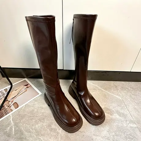 长筒靴女2023年新款秋冬爆款加绒粗跟不过膝高筒靴网红小个子长靴商品大图