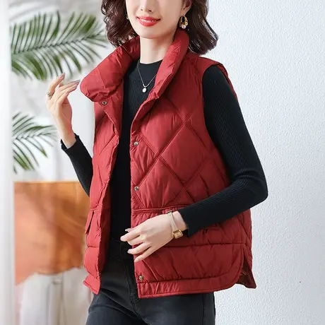 中年妈妈秋冬季羽绒马甲上衣宽松加大码女装无袖坎肩保暖马甲外套商品大图