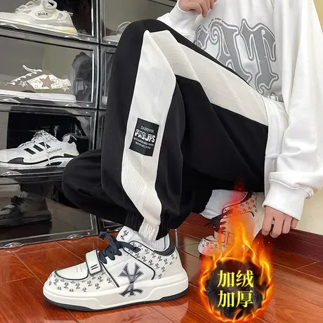 灯芯绒束脚裤子男冬加绒加厚500g重磅黑色美式针织雪尼尔运动卫裤商品大图