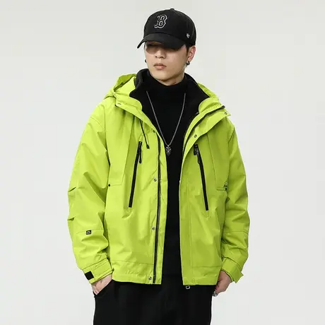 男士潮牌三合一防风连帽冲锋衣外套秋冬季新款休闲加棉工装夹克服商品大图