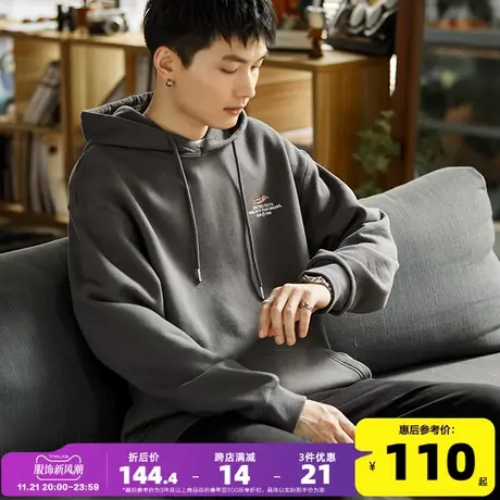唐狮2022秋冬新款加绒卫衣男潮牌灰色连帽卫衣男士加厚秋季上衣潮商品大图