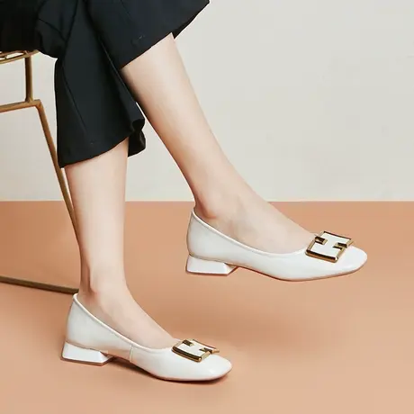 清仓春秋真皮浅口低跟单鞋女软皮通勤低帮单鞋高档平底方头鞋图片