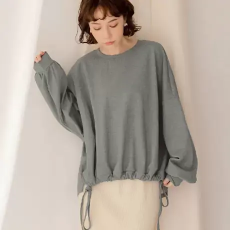 桔熊秋冬季宽松下摆抽绳落肩前短后长t恤遮肉上衣女大码AB17928图片