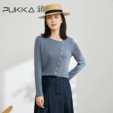 蒲PUKKA 斜门襟针织衫女弹力打底衫薄款2023假单排扣套头上衣图片