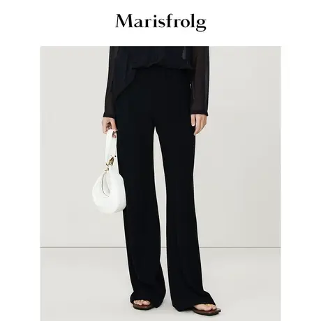 【商场同款】玛丝菲尔休闲裤夏季新款黑色三醋酸抗皱直筒阔腿裤商品大图
