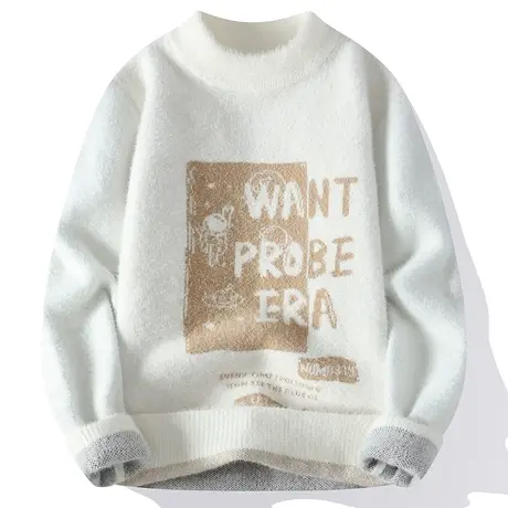 半高领毛衣男秋冬季新款男士加厚提花字母宇航员针织衫潮牌线衣服商品大图