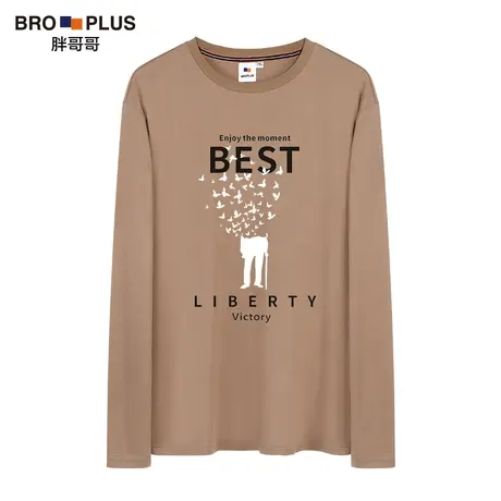 胖哥哥大码男装潮胖子宽松休闲纯棉长袖秋季加肥加大号印花t恤男商品大图