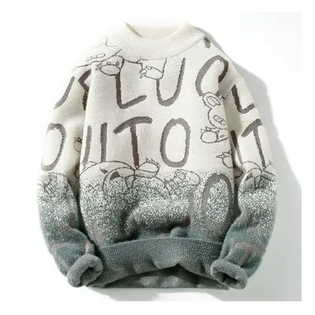 冬装水貂绒毛衣男士秋冬季半高领学生针织打底衫加绒加厚潮流宽松商品大图