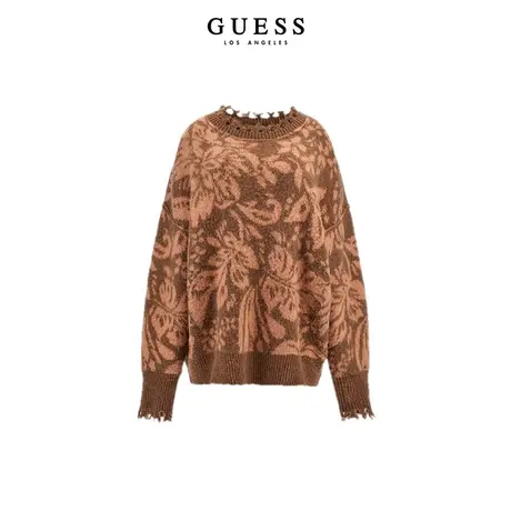 【38上新季】GUESS设计感流苏圆领印花针织毛衣美拉德穿搭打底衫商品大图